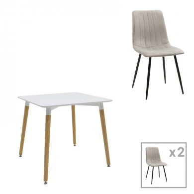 Dining table Natali-Noor pakoworld set of 3 pcs MDF white-grey-natural legs 80x80x76cm