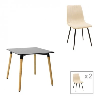 Dining table Natali-Noor pakoworld set of 3 pcs MDF white-beige-black 80x80x76cm