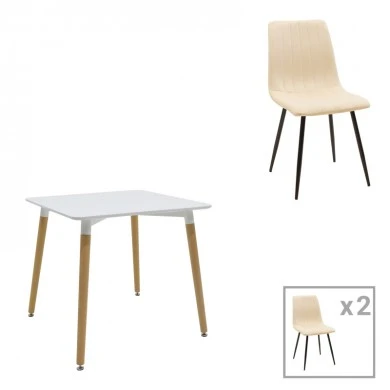 Dining table Natali-Noor pakoworld set of 3 pcs MDF white-beige-natural legs 80x80x76cm