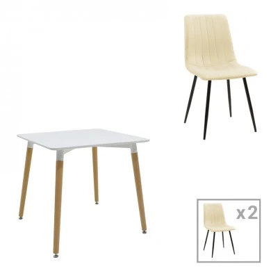 Dining table Natali-Noor pakoworld set of 3 pcs MDF white-beige fabric 80x80x76cm