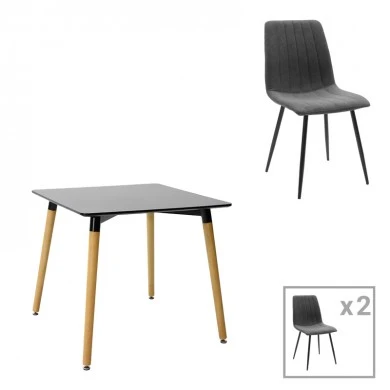 Dining table Natali-Noor pakoworld set of 3 pcs MDF black-dark grey-natural legs 80x80x76cm