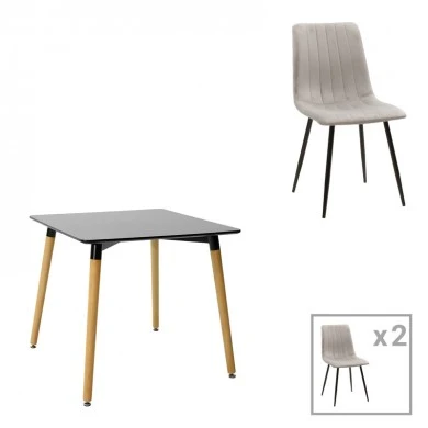 Dining table Natali-Noor pakoworld set of 3 pcs MDF black-grey-natural legs 80x80x76cm