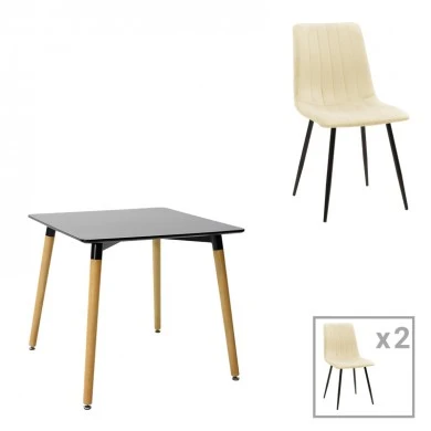 Dining table Natali-Noor pakoworld set of 3 pcs MDF black-beige fabric 80x80x76cm