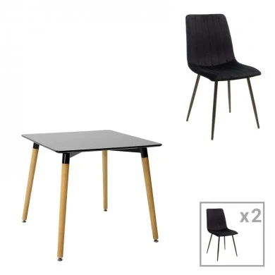Natali-Noor pakoworld dining table set of 3 pcs MDF black-natural legs 80x80x73cm