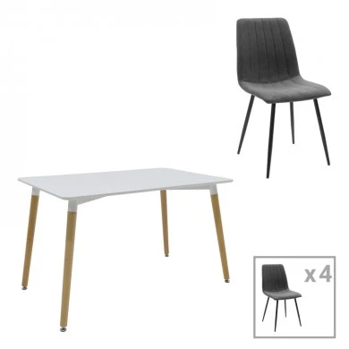 Dining table Natali-Noor pakoworld set of 5 pcs MDF white-dark grey-natural legs 120x80x76cm