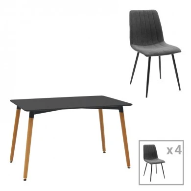 Dining table Natali-Noor pakoworld set of 5 pcs MDF black-dark grey-natural legs 120x80x76cm
