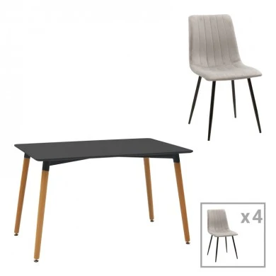 Dining table Natali-Noor pakoworld set of 3 pcs MDF black-grey-natural legs 120x80x76cm