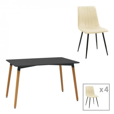 Dining table Natali-Noor pakoworld set of 5 pcs MDF black-beige fabric 120x80x76cm