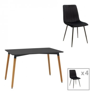 Dining table Natali-Noor pakoworld set of 5 pcs MDF black-natural legs 120x80x76cm