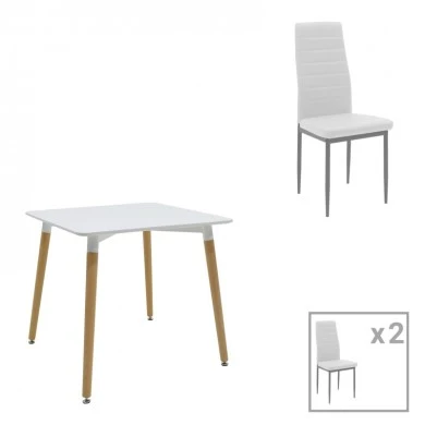 Dining table Natali-Parker pakoworld set of 3 pcs MDF white-natural legs 80x80x76cm