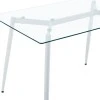 Quana-Ezra dining table pakoworld set of 5 pieces glass 8mm transparent - white leg 120x70x75cm