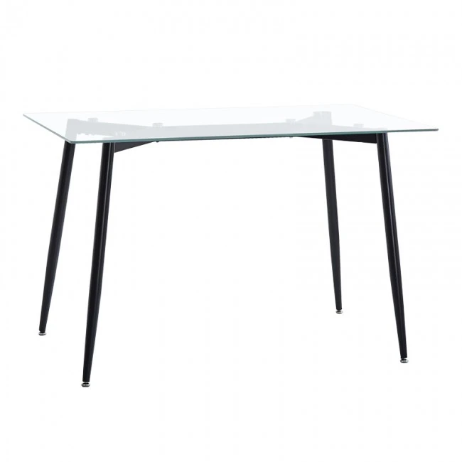 Quana-Ezra dining table pakoworld set of 5 pieces glass 8mm transparent - black leg 120x70x75cm