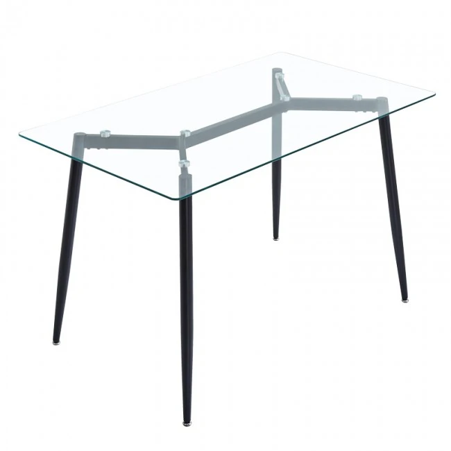 Quana-Ezra dining table pakoworld set of 5 pieces glass 8mm transparent - black leg 120x70x75cm