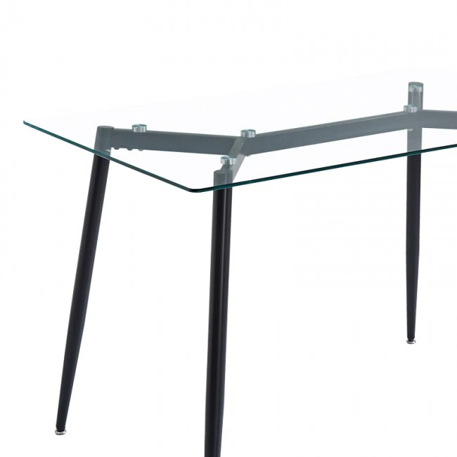 Quana-Ezra dining table pakoworld set of 5 pieces glass 8mm transparent - black leg 120x70x75cm