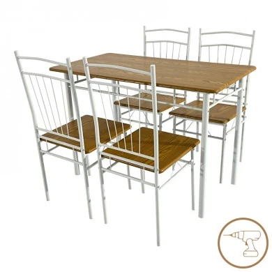 Dining table Reforia pakoworld set of 5 pcs mdf in natural shade with white metal legs 110x60x74cm