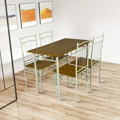 Dining table Reforia pakoworld set of 5 pcs mdf in natural shade with white metal legs 110x60x74cm