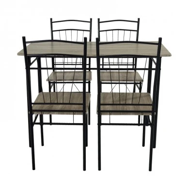 Dining table Reforia pakoworld set of 5 pcs mdf in grey shade with black metal legs 110x60x74cm