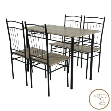 Dining table Reforia pakoworld set of 5 pcs mdf in grey shade with black metal legs 110x60x74cm