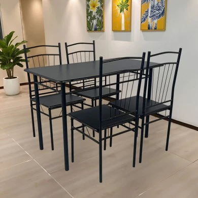 Dining table Reforia pakoworld set of 5 pcs mdf in black shade with black metal legs 110x60x74cm