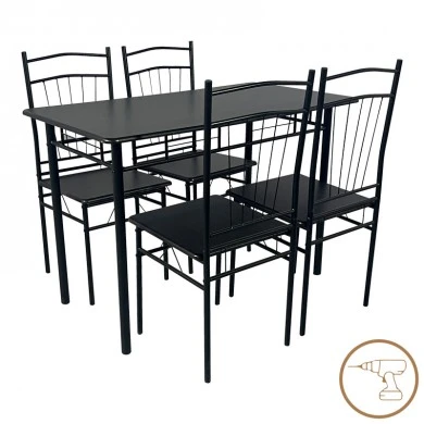Dining table Reforia pakoworld set of 5 pcs mdf in black shade with black metal legs 110x60x74cm