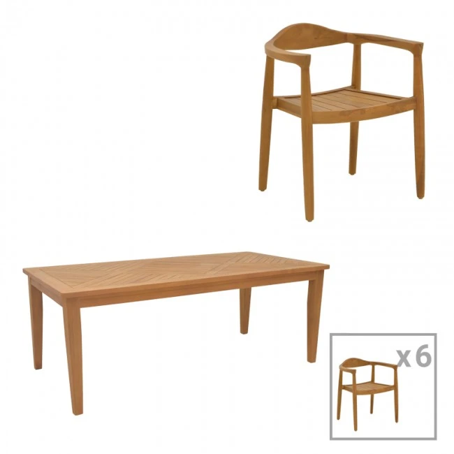 Dining set 7pcs Ganny-Mady pakoworld teak wood in natura shade 200x100x75cm