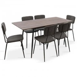 Dining table Shazam-Tania pakoworld 7pcs polymorphic-opening MDF walnut-dark grey 120-160x80x76cm