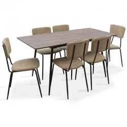 Dining table Shazam-Tania pakoworld 7pcs polymorphic-opening MDF walnut-beige 120-160x80x76cm Dining table Shazam-Tania pakoworld 7pcs polymorphic-opening MDF walnut-beige 120-160x80x76cm
