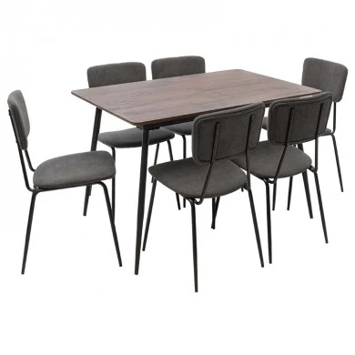 Dining table Shazam-Tania pakoworld 7pcs polymorphic-opening MDF walnut-dark grey 120-160x80x76cm