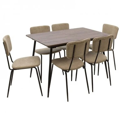 Dining table Shazam-Tania pakoworld 7pcs polymorphic-opening MDF walnut-beige 120-160x80x76cm