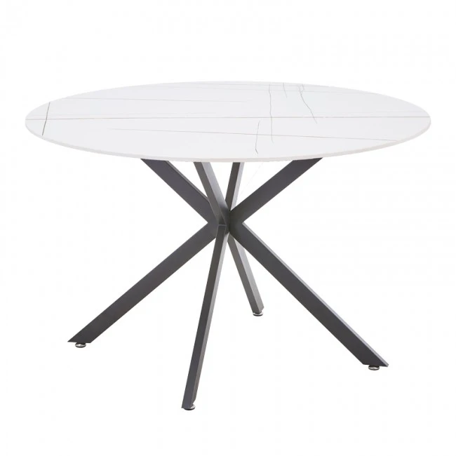 Vivian-Stoyen pakoworld dining table 5 pcs beige velvet - white with black  marble Φ120x75cm