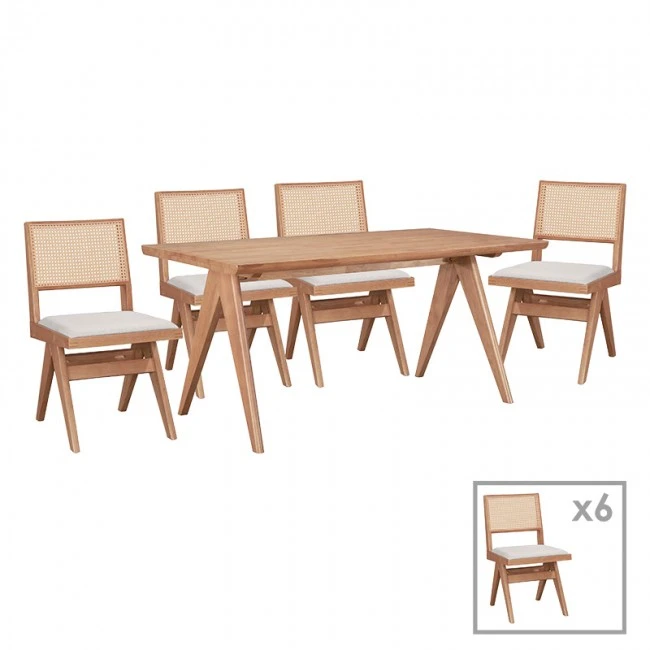 Dining set Winslow pakoworld set 7pieces rubberwood light walnut 160x85x75cm