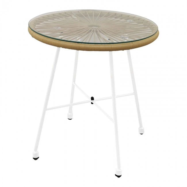 Acapulco table pakoworld white metal - pe rattan in natural shade D50x50cm
