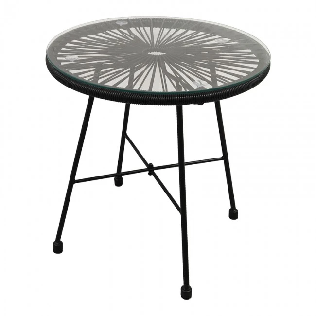 Acapulco table pakoworld black metal - pe rattan in black shade D50x50cm