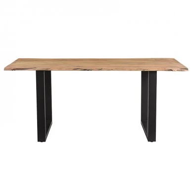 Slim pakoworld table solid acacia wood in walnut shade and black metal leg 175x90x75.6cm