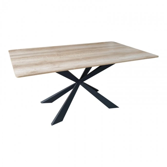 Aragne table pakoworld sonoma mdf with black metal legs 160x90x75cm