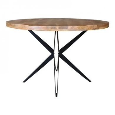 Round table Bocco Ι pakoworld natural mango wood 3cm with black metal legs D150x77cm