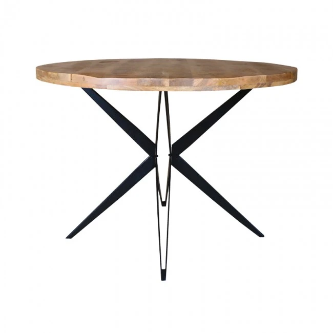 Round table Bocco pakoworld natural mango wood 3cm with black metal legs D120x77cm