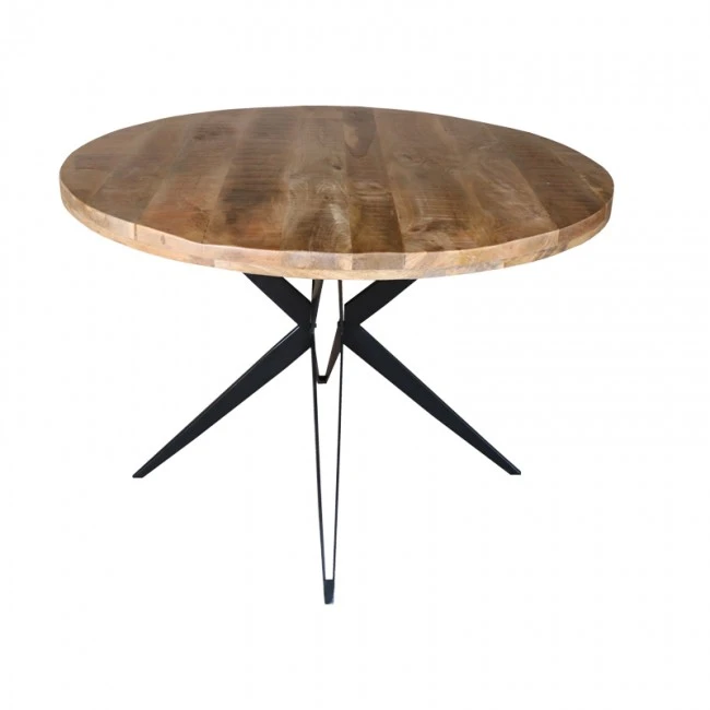 Round table Bocco pakoworld natural mango wood 3cm with black metal legs D120x77cm