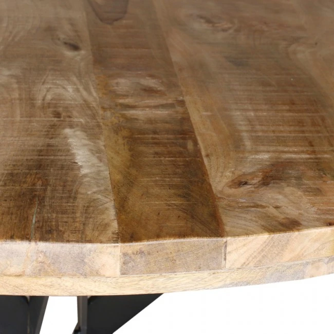 Round table Bocco pakoworld natural mango wood 3cm with black metal legs D120x77cm