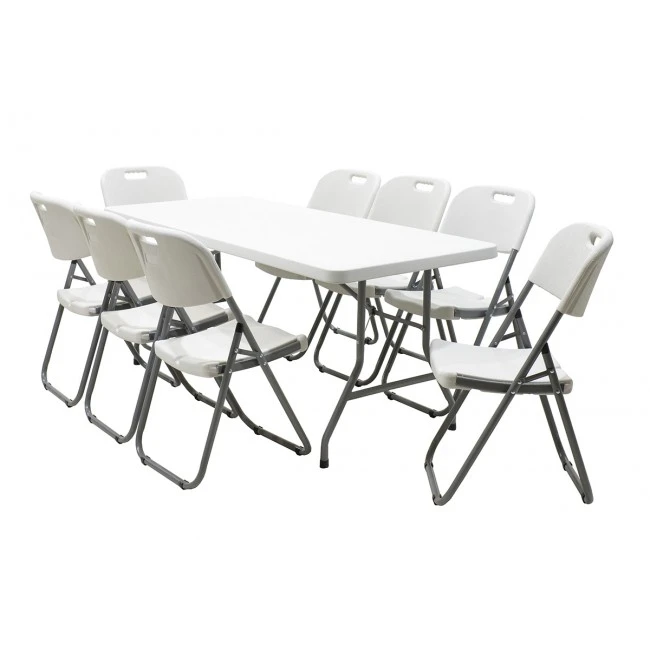 Commercial folding camping table Aprilia pakoworld in colour white granite 183x76x74cm