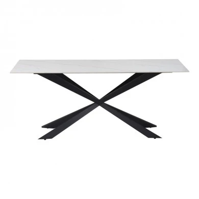 Cozline Inart table white marble sintered stone-leg black metal 180x90x76cm