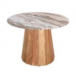 Table Ezerdian pakoworld solid acacia wood in natural color and marble table top D120x76cm Table Ezerdian pakoworld solid acacia wood in natural color and marble table top D120x76cm