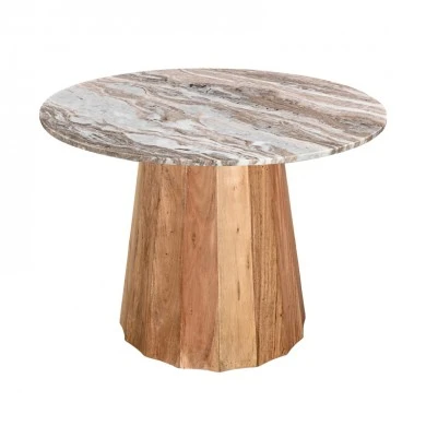 Table Ezerdian pakoworld solid acacia wood in natural color and marble table top D120x76cm