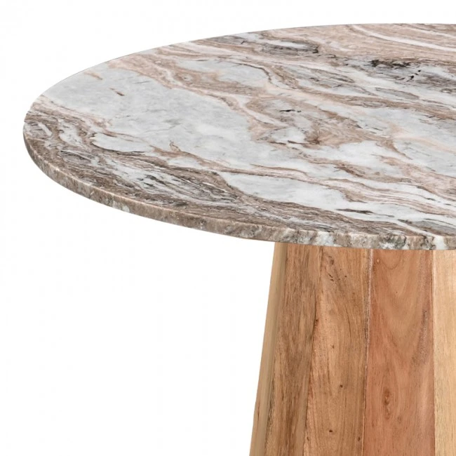 Table Ezerdian pakoworld solid acacia wood in natural color and marble table top D150x76cm
