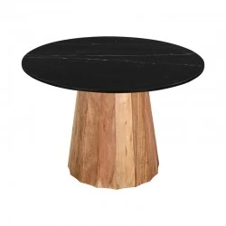 Table Ezerdian pakoworld solid acacia wood in natural color and black marble table top D120x76cm Table Ezerdian pakoworld solid acacia wood in natural color and black marble table top D120x76cm