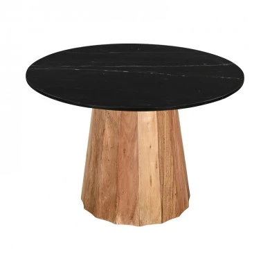 Table Ezerdian pakoworld solid acacia wood in natural color and black marble table top D120x76cm