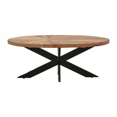 Table oval Fardy pakoworld solid acacia wood natural-black 120x60x45cm