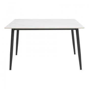 Τραπέζι Gustas pakoworld λευκό μαρμάρου sintered stone-μαύρο μέταλλο 120x80x76εκ