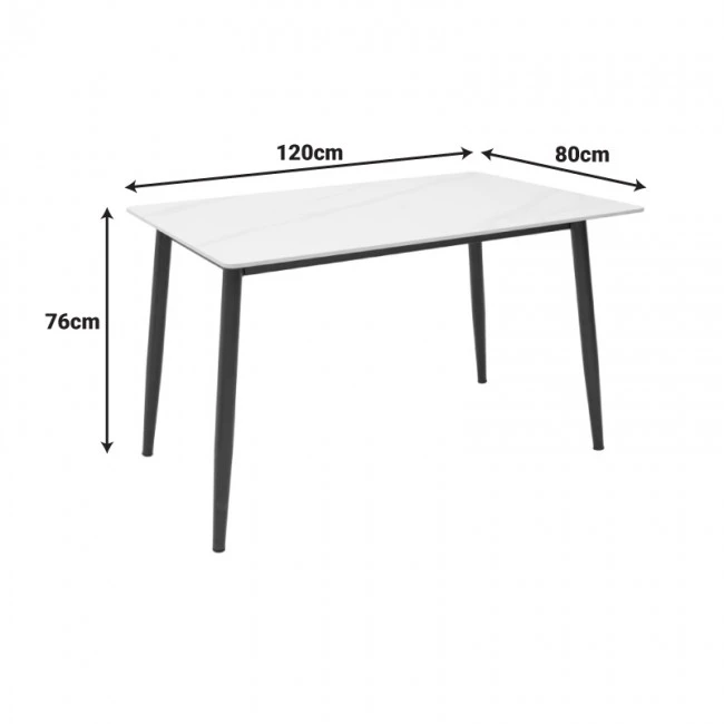 Gustas table pakoworld white marble sintered stone-black metal 120x80x76cm