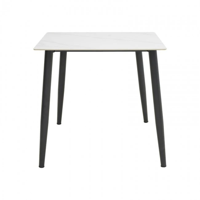 Τραπέζι Gustas pakoworld λευκό μαρμάρου sintered stone-μαύρο μέταλλο 80x80x76εκ